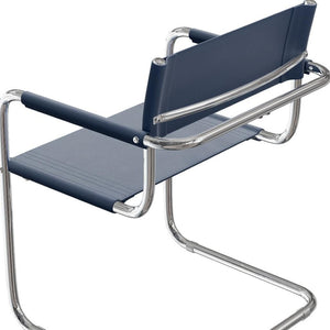 HomeRoots 23" Navy Blue Leather Arm Chair with Stainless Steel Base - Mid-Century Modern Design for Any Space 667636