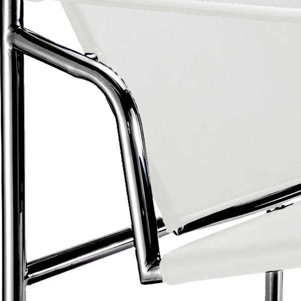 HomeRoots 24" Modern White and Silver Faux Leather Adjustable Back Arm Chair for Stylish Home or Office Use 667638