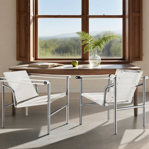 HomeRoots 24" Modern White and Silver Faux Leather Adjustable Back Arm Chair for Stylish Home or Office Use 667638