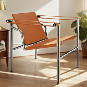 HomeRoots 24" Adjustable Back Arm Chair in Terra Cotta & Silver Faux Leather – Modern Comfort for Any Space 667639