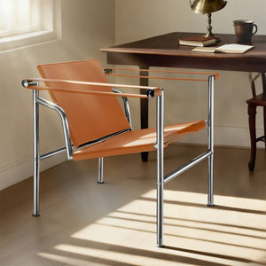 HomeRoots 24" Adjustable Back Arm Chair in Terra Cotta & Silver Faux Leather – Modern Comfort for Any Space 667639