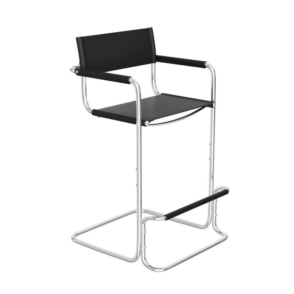 HomeRoots 30" Modern Black and Silver Leather Bar Chair - Stylish Steel Frame, Comfort for Home & Cafe Use 667640