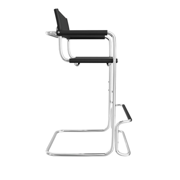 HomeRoots 30" Modern Black and Silver Leather Bar Chair - Stylish Steel Frame, Comfort for Home & Cafe Use 667640