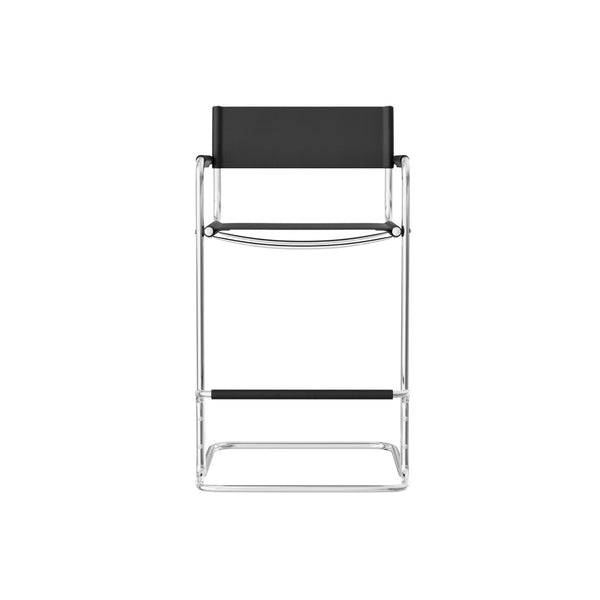 HomeRoots 30" Modern Black and Silver Leather Bar Chair - Stylish Steel Frame, Comfort for Home & Cafe Use 667640