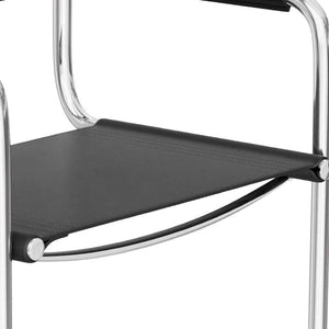 HomeRoots 30" Modern Black and Silver Leather Bar Chair - Stylish Steel Frame, Comfort for Home & Cafe Use 667640