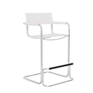 HomeRoots 30" Stylish White & Silver Leather Bar Chair - Mid-Century Modern Design for Home Bars & Kitchens 667641