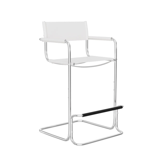 HomeRoots 30" Stylish White & Silver Leather Bar Chair - Mid-Century Modern Design for Home Bars & Kitchens 667641