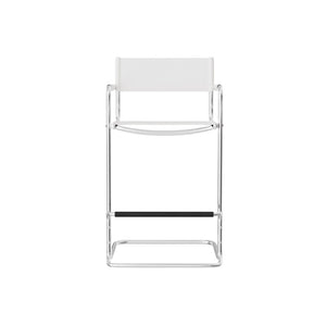HomeRoots 30" Stylish White & Silver Leather Bar Chair - Mid-Century Modern Design for Home Bars & Kitchens 667641
