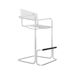 HomeRoots 30" Stylish White & Silver Leather Bar Chair - Mid-Century Modern Design for Home Bars & Kitchens 667641