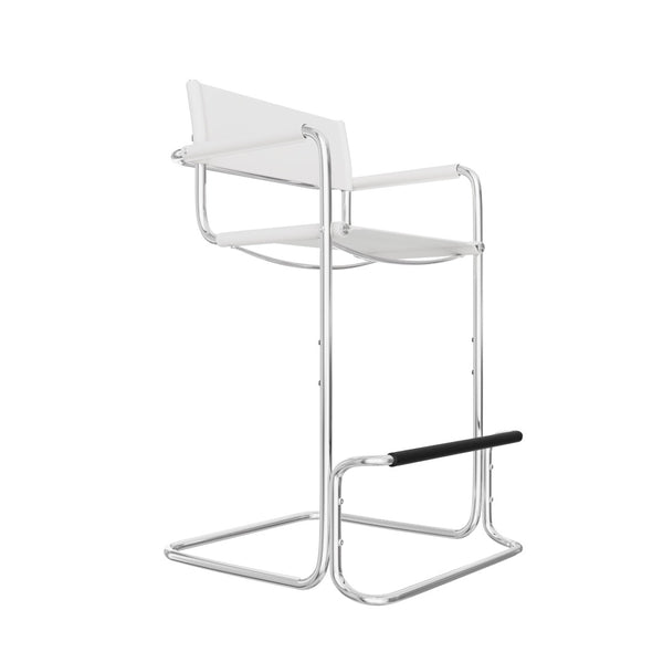 HomeRoots 30" Stylish White & Silver Leather Bar Chair - Mid-Century Modern Design for Home Bars & Kitchens 667641