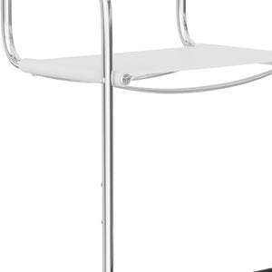 HomeRoots 30" Stylish White & Silver Leather Bar Chair - Mid-Century Modern Design for Home Bars & Kitchens 667641