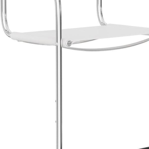 HomeRoots 30" Stylish White & Silver Leather Bar Chair - Mid-Century Modern Design for Home Bars & Kitchens 667641