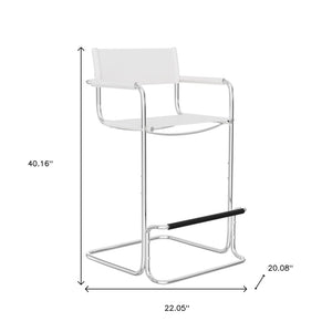 HomeRoots 30" Stylish White & Silver Leather Bar Chair - Mid-Century Modern Design for Home Bars & Kitchens 667641