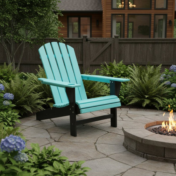 HomeRoots Set of Two Stylish Blue and Black Heavy-Duty Adirondack Chairs for Comfortable Outdoor Relaxation 667644