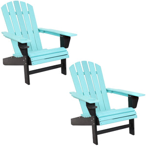 HomeRoots Set of Two Stylish Blue and Black Heavy-Duty Adirondack Chairs for Comfortable Outdoor Relaxation 667644
