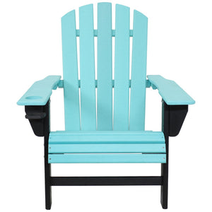 HomeRoots Set of Two Stylish Blue and Black Heavy-Duty Adirondack Chairs for Comfortable Outdoor Relaxation 667644