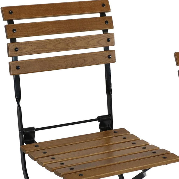 HomeRoots Set of Two Stylish Brown Steel Folding Accent Chairs for Outdoor Comfort and Versatile Use 667645