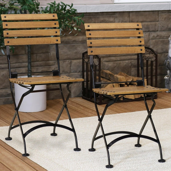 HomeRoots Set of Two Stylish Brown Steel Folding Accent Chairs for Outdoor Comfort and Versatile Use 667645