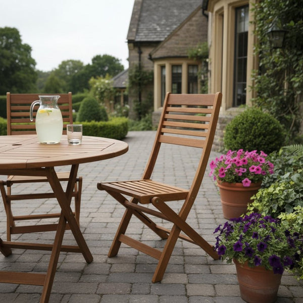 HomeRoots Set of Two Stylish Brown Solid Wood Folding Accent Chairs for Outdoor Comfort & Versatility 667646