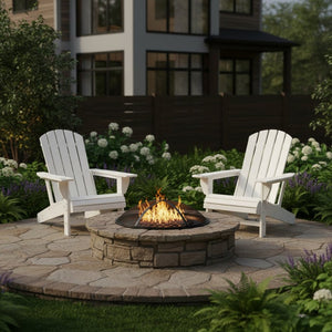 HomeRoots Set of Two Classic White Adirondack Chairs – Durable, Easy-Care, Stylish Outdoor Seating for Relaxation 667647