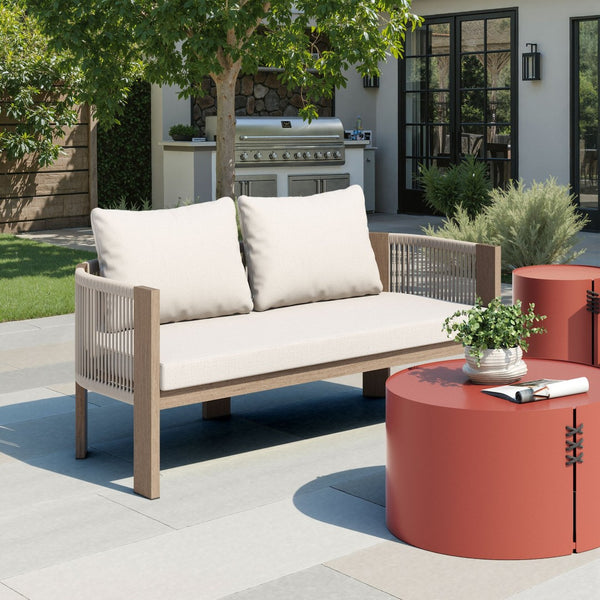 HomeRoots 59" Beige Polypropylene Sofa - Modern Compact Design, Easy Maintenance, Durable Support for Stylish Living 667649