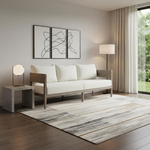 HomeRoots 78" Beige Polypropylene Aluminum Sofa - Modern Elegance with Water-Resistant Upholstery & Comfort 667651