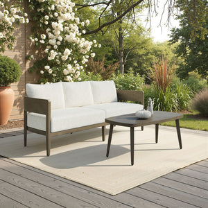 HomeRoots 78" Beige Polypropylene Aluminum Sofa - Modern Elegance with Water-Resistant Upholstery & Comfort 667651
