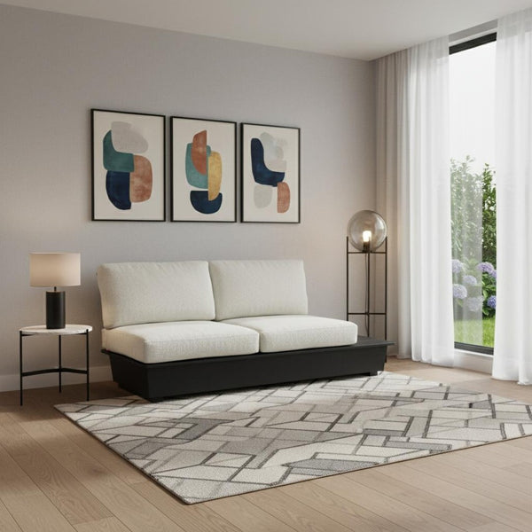 HomeRoots 79" Beige Polypropylene Sofa - Modern Armless Design, Water-Resistant Fabric, Durable Aluminum Frame 667653