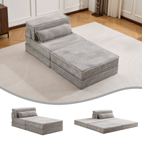 English Elm Compression Modular Floor Sofa Bed – Versatile Diy Seating, Plush Fleece, Pillow & Ottoman Included! W3723S00044
