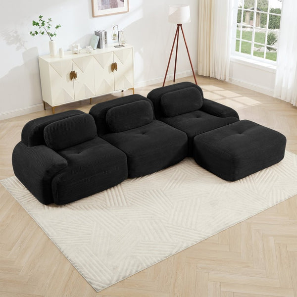 English Elm L-shaped Modular Corduroy Sectional Sofa Ergonomic Low Profile Living Room Seating Black W714S01276
