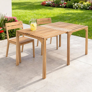 HomeRoots 60" Natural Solid Wood Extendable Table – Versatile Acacia Dining for Indoor & Outdoor Gatherings 667667