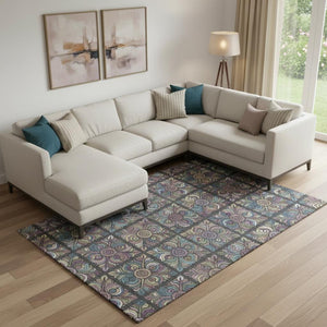 HomeRoots 8' X 10' Washable Medallion Area Rug in Black, Purple & Teal - Durable, UV-Protected & Stylish! 667677