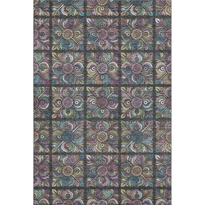 HomeRoots 9' X 12' Medallion Area Rug in Black, Purple, and Teal - Washable, UV Protected, Durable Design 667678