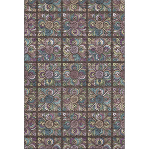 HomeRoots 8' X 10' Washable Chocolate Purple Teal Medallion Area Rug - UV Protected, Stain Resistant Design 667683