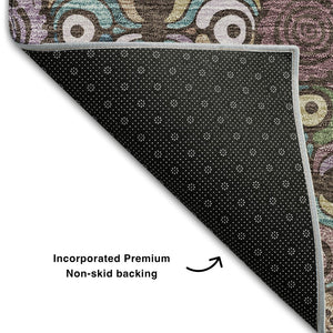 HomeRoots 8' X 10' Washable Chocolate Purple Teal Medallion Area Rug - UV Protected, Stain Resistant Design 667683