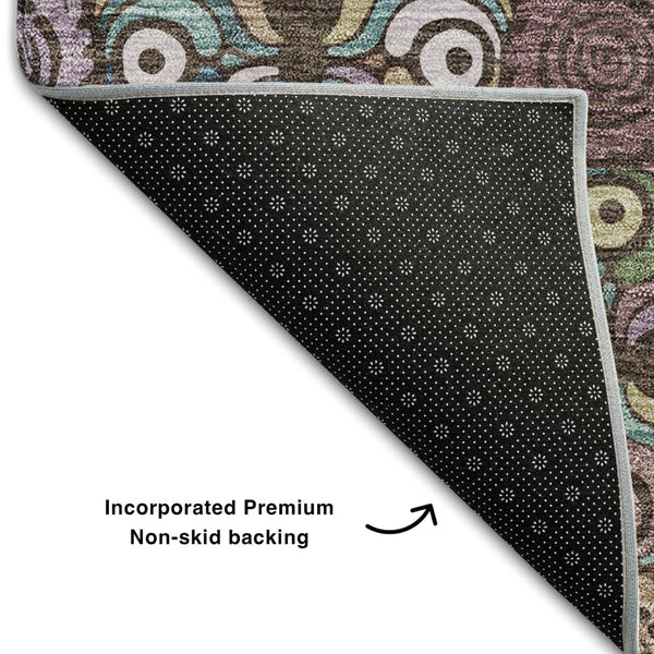HomeRoots 8' X 10' Washable Chocolate Purple Teal Medallion Area Rug - UV Protected, Stain Resistant Design 667683
