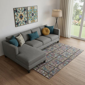 HomeRoots 8' X 10' Washable Chocolate Purple Teal Medallion Area Rug - UV Protected, Stain Resistant Design 667683