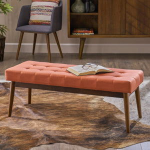 English Elm Mid-century Button Tufted Ottoman with Walnut Tapered Legs for Living Room Bedroom Coral N778P440482C