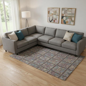 HomeRoots 9' X 12' Artistic Medallion Area Rug in Chocolate, Purple, and Teal - Washable with UV Protection! 667684