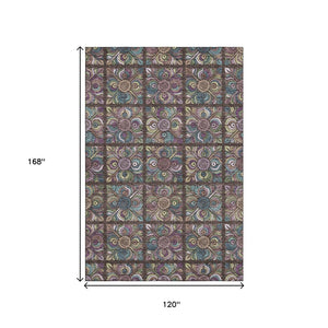 HomeRoots 10' X 14' Washable Area Rug in Chocolate, Purple & Teal Medallion – UV Protected, Stain-Resistant! 667685