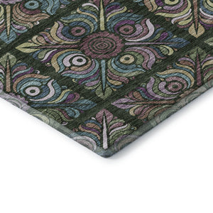 HomeRoots 8' X 10' Medallion Area Rug in Fern Green, Purple & Teal – Washable, Stain Resistant, UV Protected! 667689