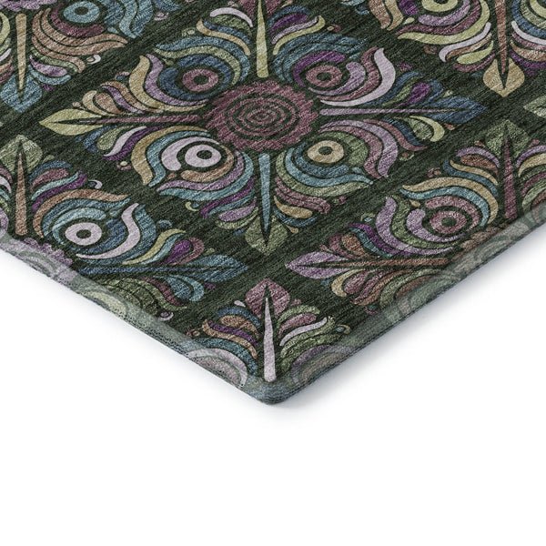HomeRoots 8' X 10' Medallion Area Rug in Fern Green, Purple & Teal – Washable, Stain Resistant, UV Protected! 667689
