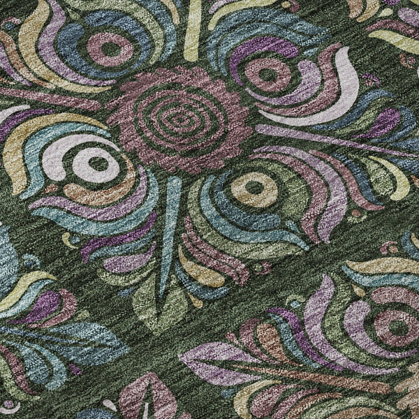 HomeRoots 8' X 10' Medallion Area Rug in Fern Green, Purple & Teal – Washable, Stain Resistant, UV Protected! 667689