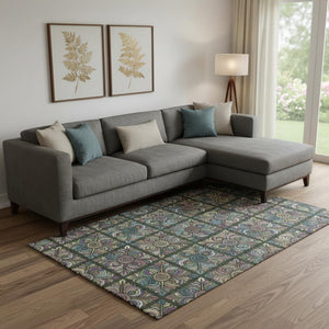 HomeRoots 8' X 10' Medallion Area Rug in Fern Green, Purple & Teal – Washable, Stain Resistant, UV Protected! 667689