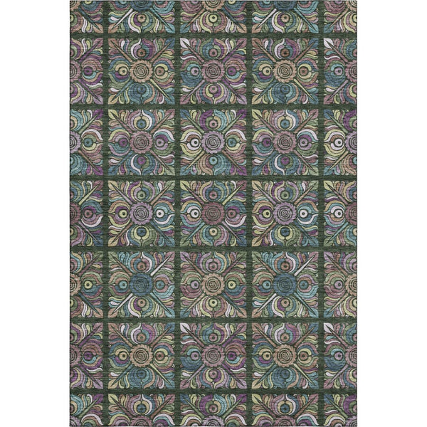 HomeRoots 9' X 12' Stylish Fern Green, Purple & Teal Medallion Washable Area Rug with Stain & UV Resistance 667690