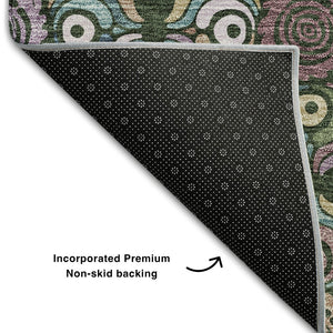 HomeRoots 9' X 12' Stylish Fern Green, Purple & Teal Medallion Washable Area Rug with Stain & UV Resistance 667690