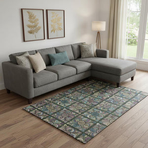 HomeRoots 10' Vibrant Fern Green, Purple & Teal Medallion Area Rug - Washable, UV Protected, Stain Resistant! 667691