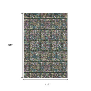 HomeRoots 10' Vibrant Fern Green, Purple & Teal Medallion Area Rug - Washable, UV Protected, Stain Resistant! 667691