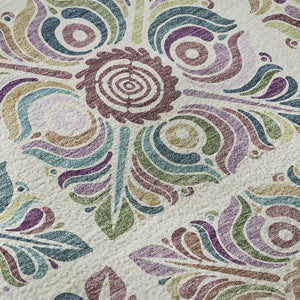 HomeRoots 5' X 8' Ivory Purple Teal Medallion Area Rug - Washable, UV Protected, Stain-Resistant & Stylish 667693