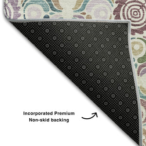 HomeRoots 9' X 12' Medallion Area Rug in Ivory, Purple & Teal - Washable, UV-Protected & Stain-Resistant! 667696